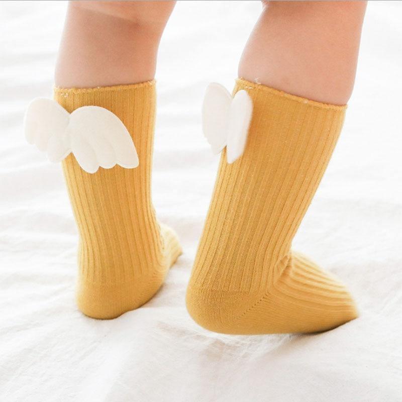 Luxury Modern Socks Baby Girls Knee High Socks With Angel wing  Summer Autumn Cotton Socks Solid Candy Color Toddler For Kids