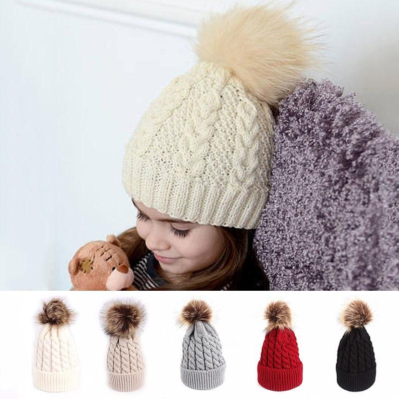Winter Warm Baby Hat Fur Pompom Knitted Baby Hat Cap Infant Toddler Kids Hat Beanie In Modern Designer Style