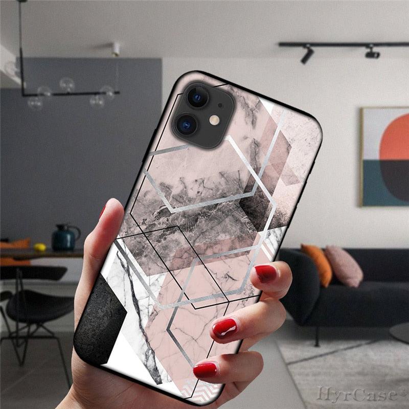 Unique Abstract Ultra Thin Sparkle Soft Silicone Case For iPhone XS Max 8 7 Plus X XR 6 6S 5S Mini Black Phone Case Marble Geometric Art Soft Silicone Cover