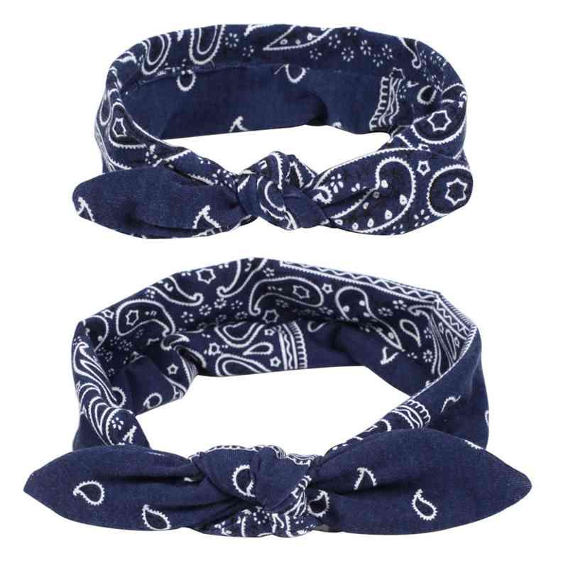 Luxury Modern Bow For Mother and Baby Headband Turban Rabbit Ears Elastic Hair Bands Retro Print Parent-Child Hair Accessories