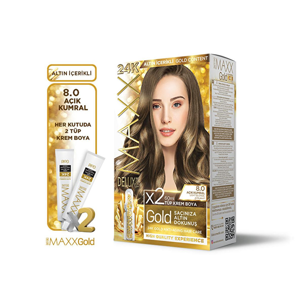 Maxx Deluxe Golden Beauty 8.0 Light Blonde Hair Dye: 24K Gold Infused for Vibrant, Long-Lasting Light Ash Blonde Color & Shine
