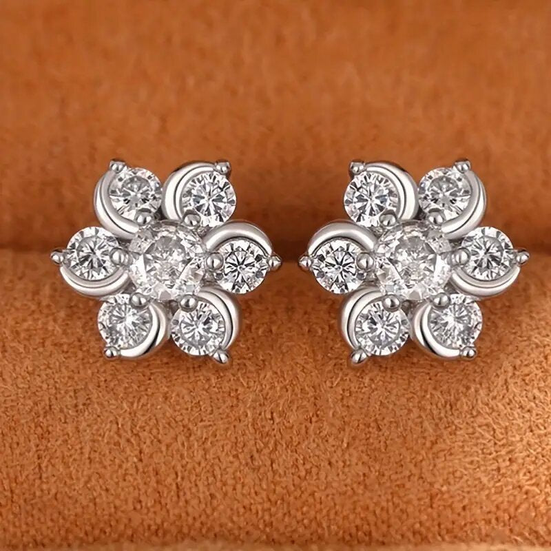 Super Zircon Stud Earrings Flower Design
