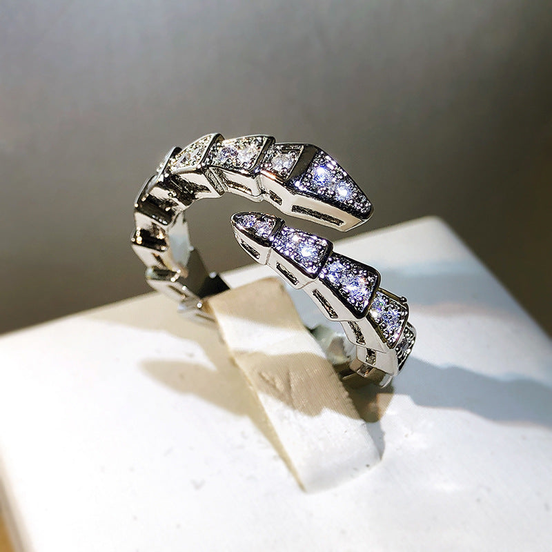 Adjustable Snake Ring for Women in Gold, White Gold, and Rose Gold with Gemstone Inlay