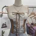 Vintage Ink Painting Lace-Up Tube Top with Chest Pad