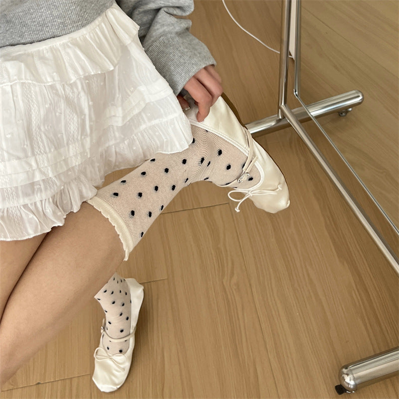 Floral Bow Mesh Mid-Calf Socks