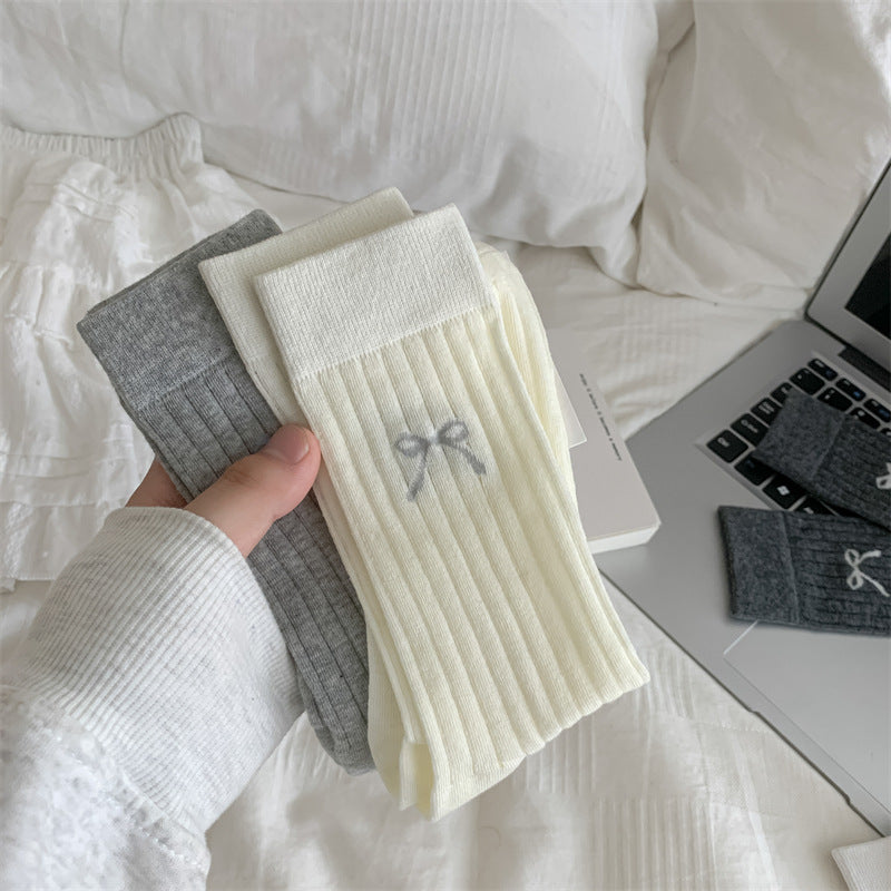 Cute Girl Bow Tube Socks Hollow Bunching Socks