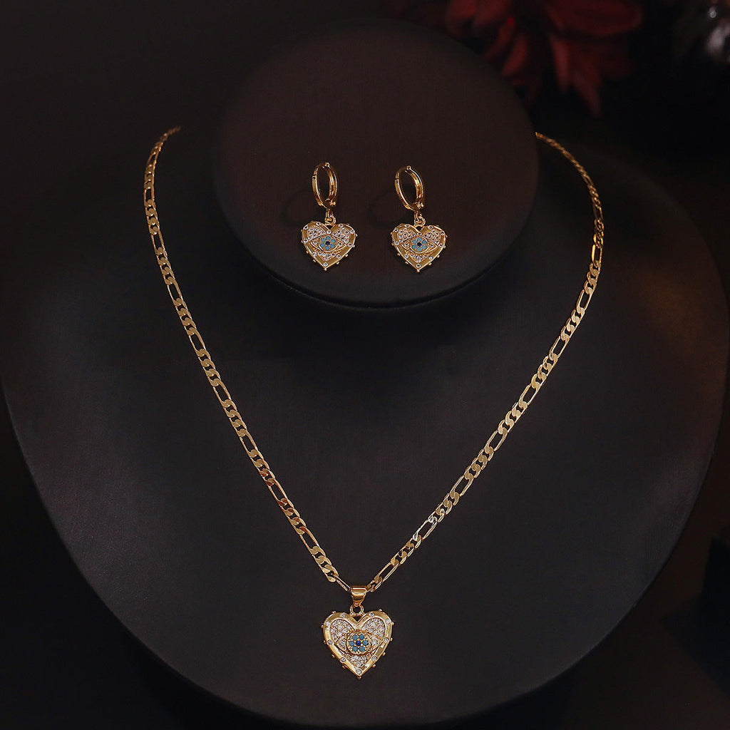 Heart-shaped Zircon Pendant Necklace and Earrings Set