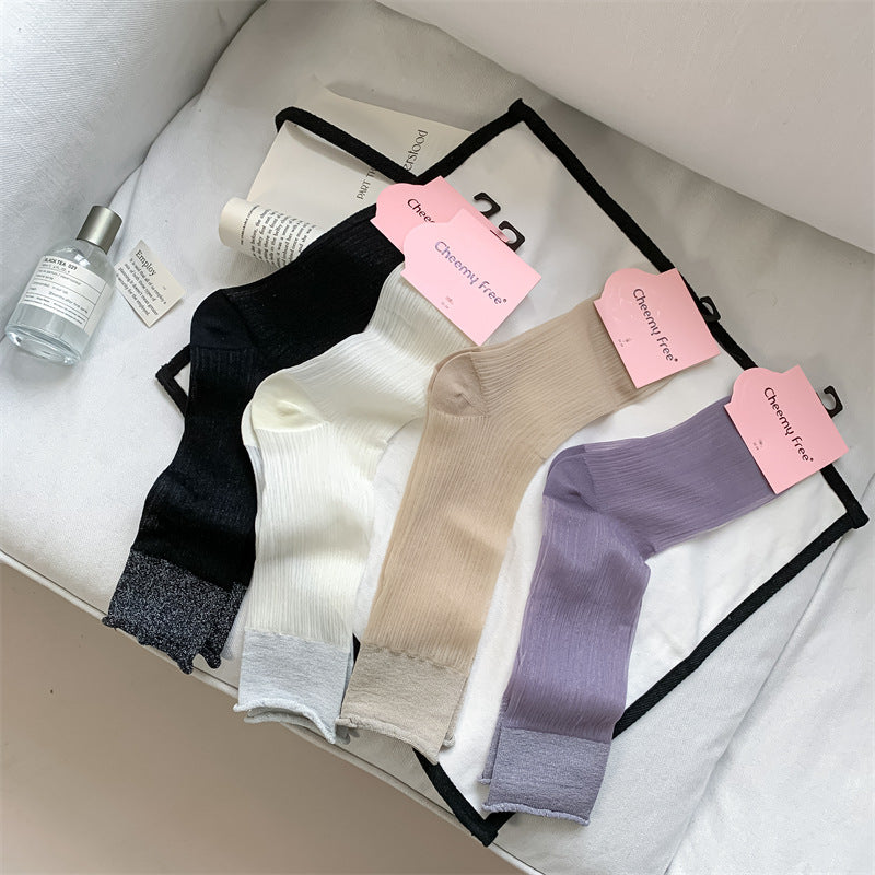 Thin Dark Pattern Mid-calf Length Loose Socks Kanekalon