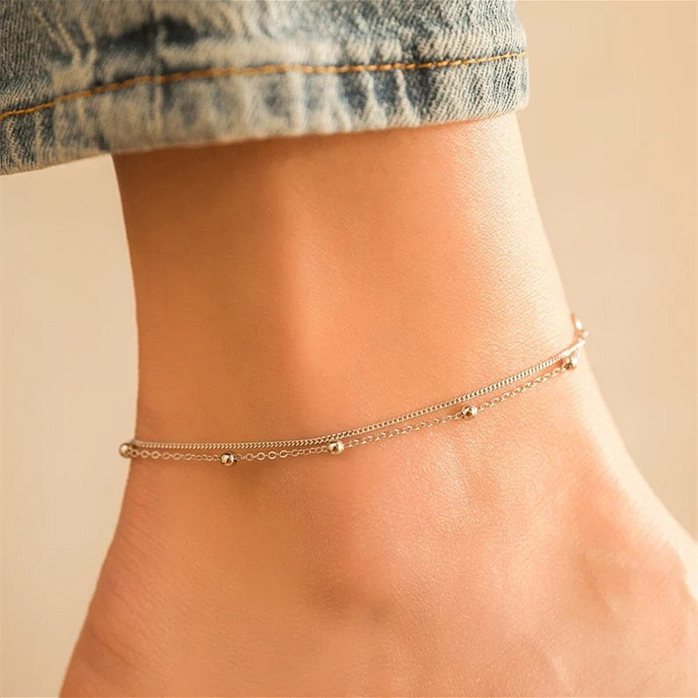 Light Luxury Double Layer Copper Bead Anklet