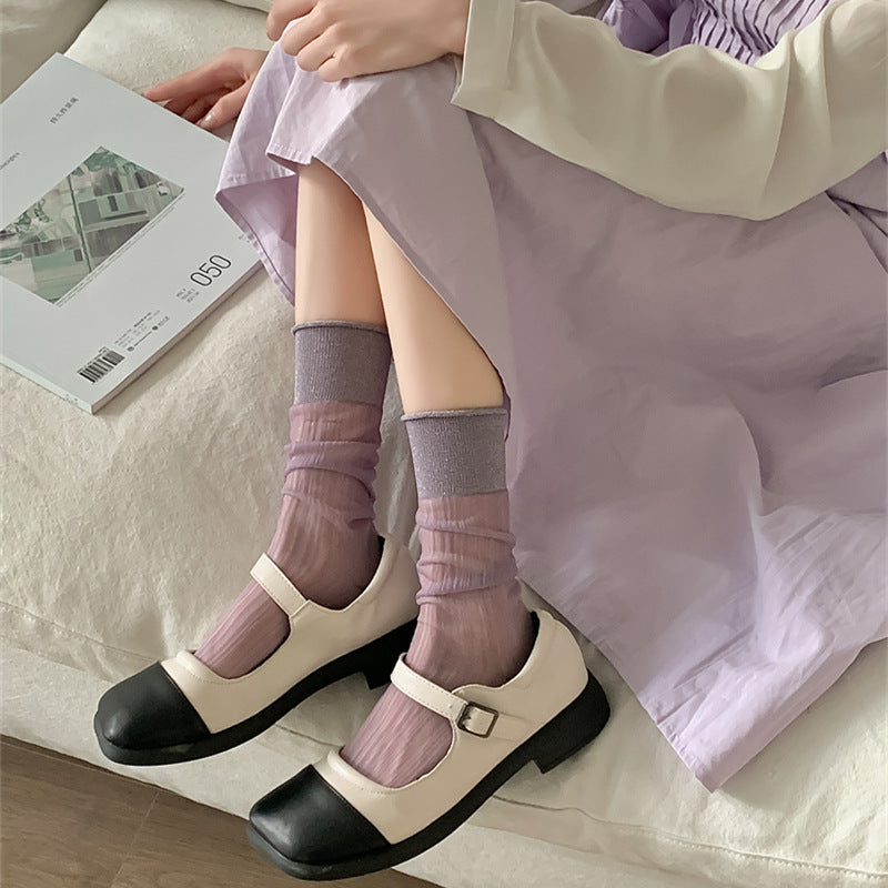 Thin Dark Pattern Mid-calf Length Loose Socks Kanekalon