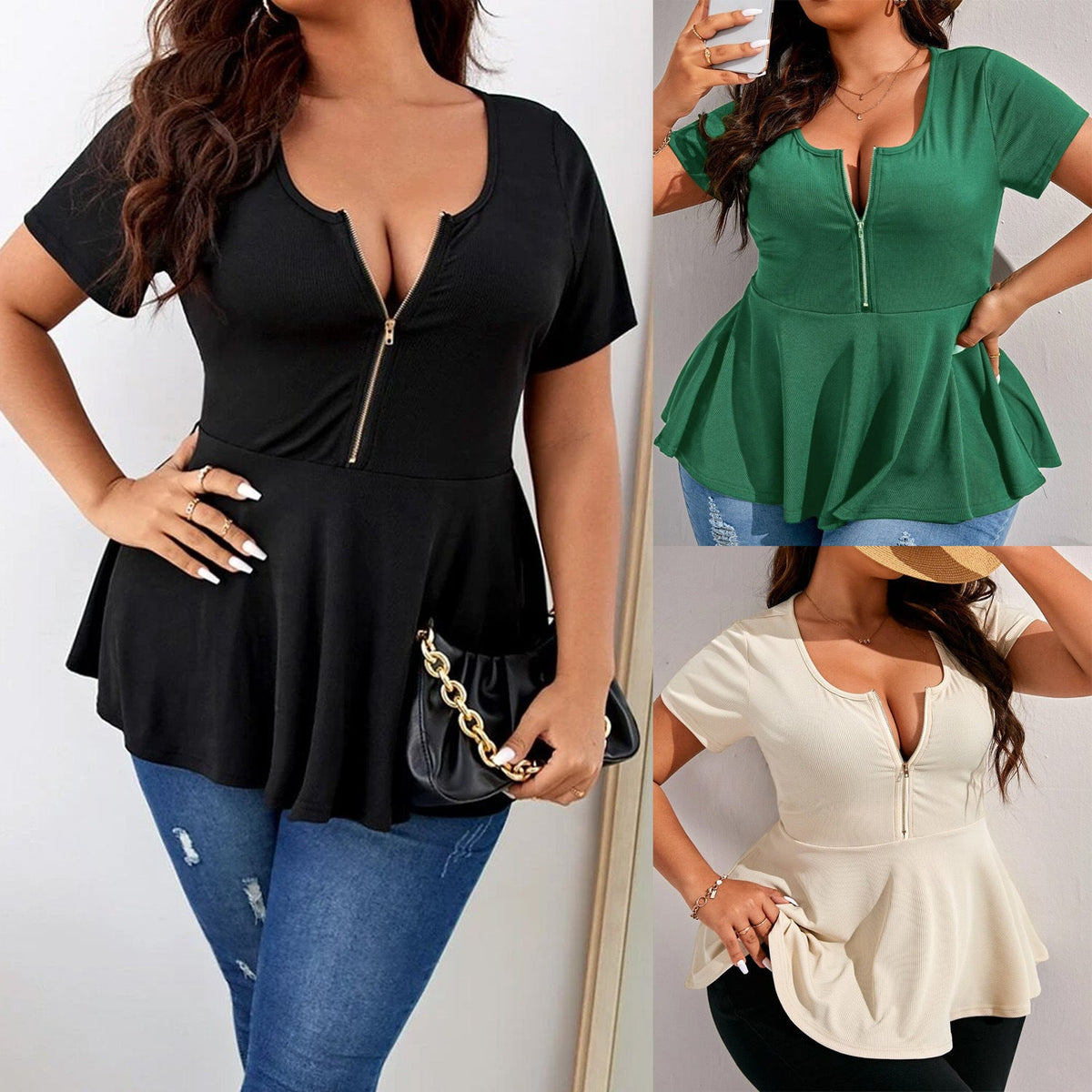 Euro-American Plus Size Zip Tee