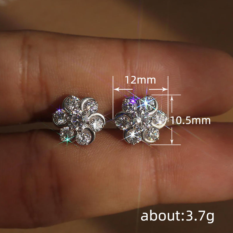 Super Zircon Stud Earrings Flower Design