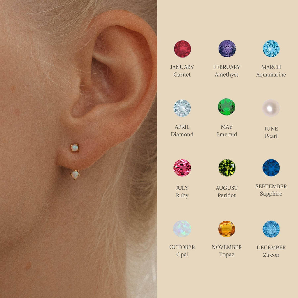 Twelve Birthstone Ear Studs