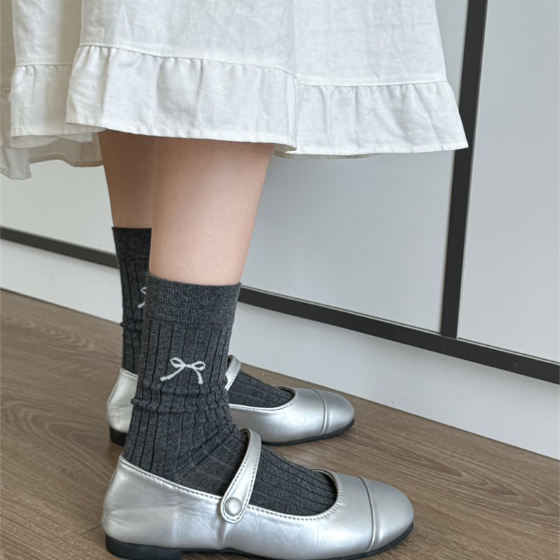 Cute Girl Bow Tube Socks Hollow Bunching Socks
