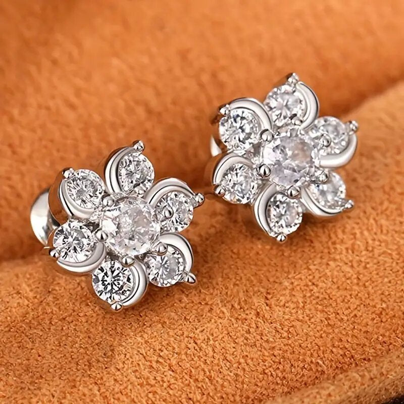 Super Zircon Stud Earrings Flower Design