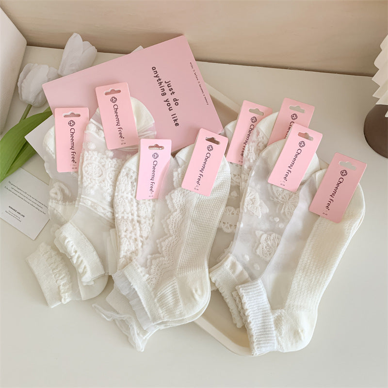 White Kanekalon Short Cotton Women's Casual Women's Socks