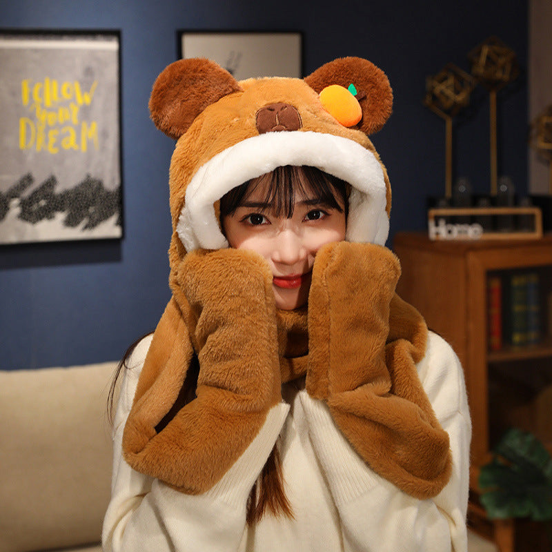 Cute Bear Hat Scarf Gloves Set