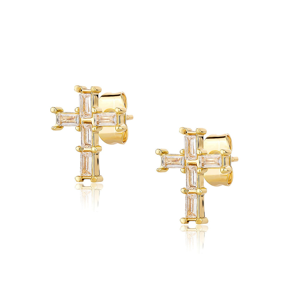 Silver Needle Love Heart Stud Earrings Design Cross