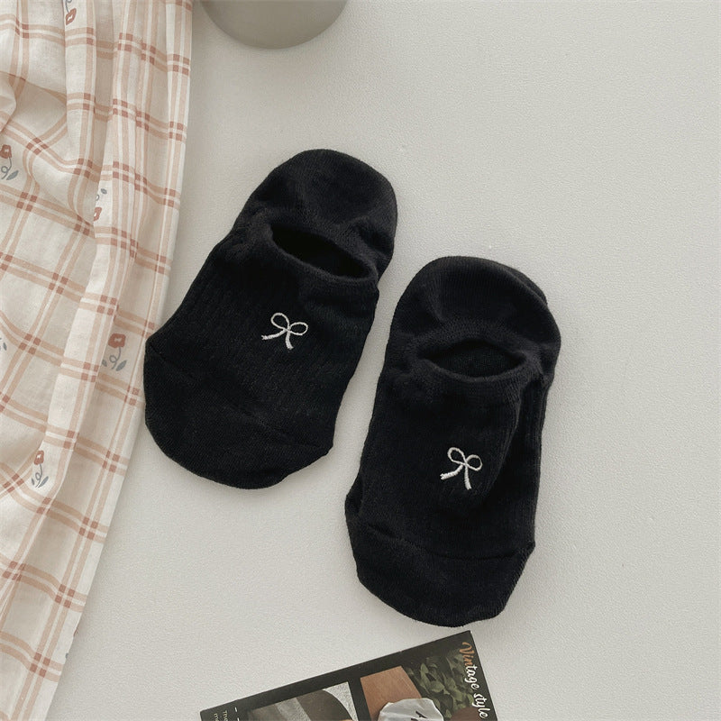 Bow Embroidery Cotton Women's Low-cut Liners Socks
