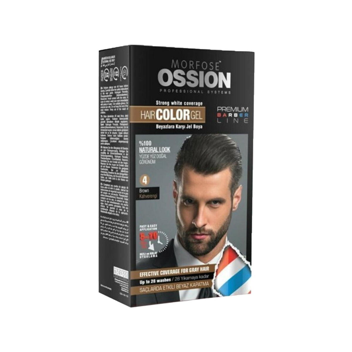 Morfose Ossion Men's Hair Dye Gel - No:4 Brown, 40ml - High-Quality Hair Color for Men