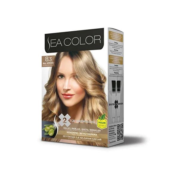 Sea Color 8.3 Honey Blonde Hair Dye Kit: Permanent, Vibrant Color & 100% Gray Coverage - Achieve Shiny, Honey Blonde Hair at Home.