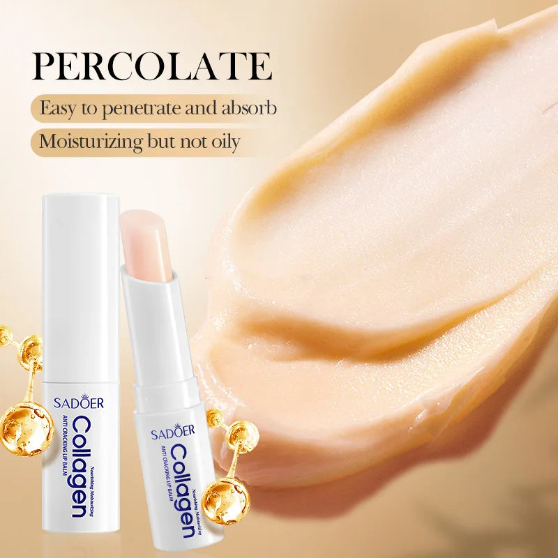 SADOER Collagen Lip Balm Moisturizing Anti Cracking Brightening  Repair Nourishing Hydrating Lipstick Lips Skin Care Products