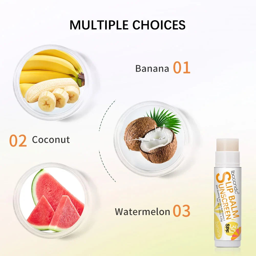 1 Piece Sunscreen Lip Balm SPF 30 UVA Protection Lips Moisturizer Watermelon Coconut Banana Flavor Colorless Lipstick Sun Care