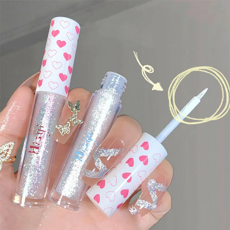 6 Colors Glitter Liquid Eyeshadow Waterproof Pearlescent Shiny Eye Shadow Highlighter Sequins Lying Silkworm Makeup Beauty Tool
