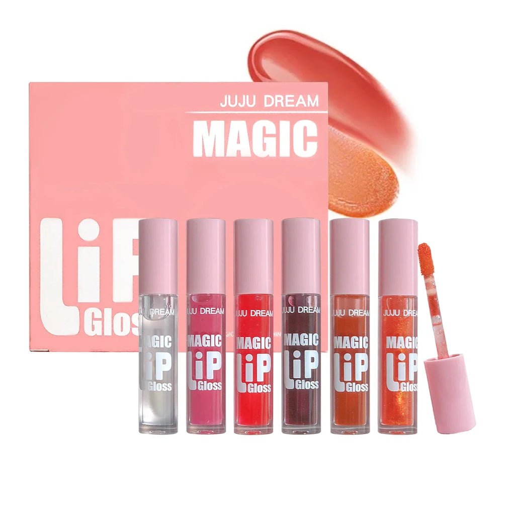 6 pcs Fine Sparkling Lip gloss set - Easy to color, non-stick，non-fading, moisturizing & shiny lip gloss set, a gift for ladies