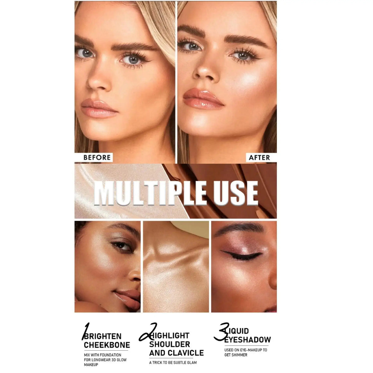 Liquid Highlighter Stick Rose Glow 3D Contour Effect Long Lasting Face Body Makeup Soft Sponge Tip Easy Apply
