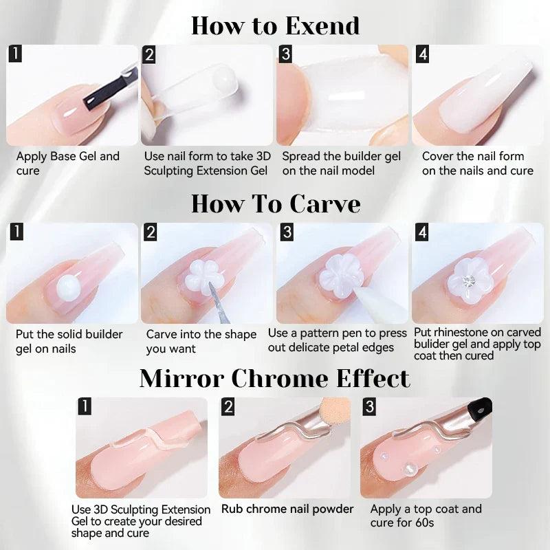NICOLE DIARY White Non Stick Hand Extension Gel Nail Polish For 3D Shaping Carving Flower DIY Nail Art Extension Acrylic