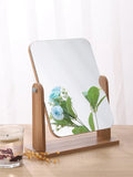Dresser Vanity Makeup Mirror with Wood Stand, 360 Degree Rotating Compact Cosmetic Mirror, Portable Counter-top Mirror Bath Gift