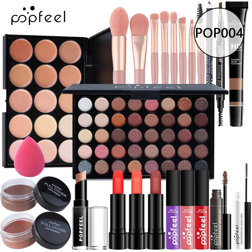 POPFEEL All-in-One Makeup Kit Gift Set with Eyeshadow Palette Foundation Lip Gloss Blush Brushes Eyeliner and More Beauty Gifts