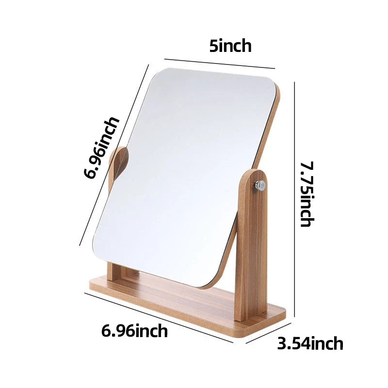 Dresser Vanity Makeup Mirror with Wood Stand, 360 Degree Rotating Compact Cosmetic Mirror, Portable Counter-top Mirror Bath Gift