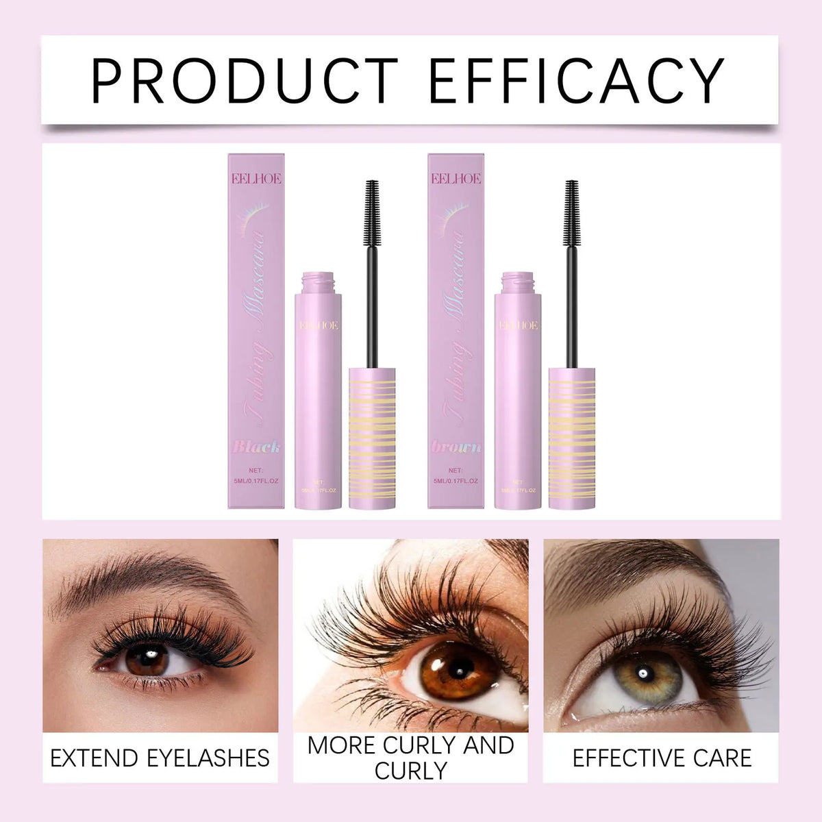Eelhoe Curling Mascara Series Keep Thicking Lengthening Eyelashes Extension Volume Makeup Cosmetics Waterproof Black Mascara 5ml