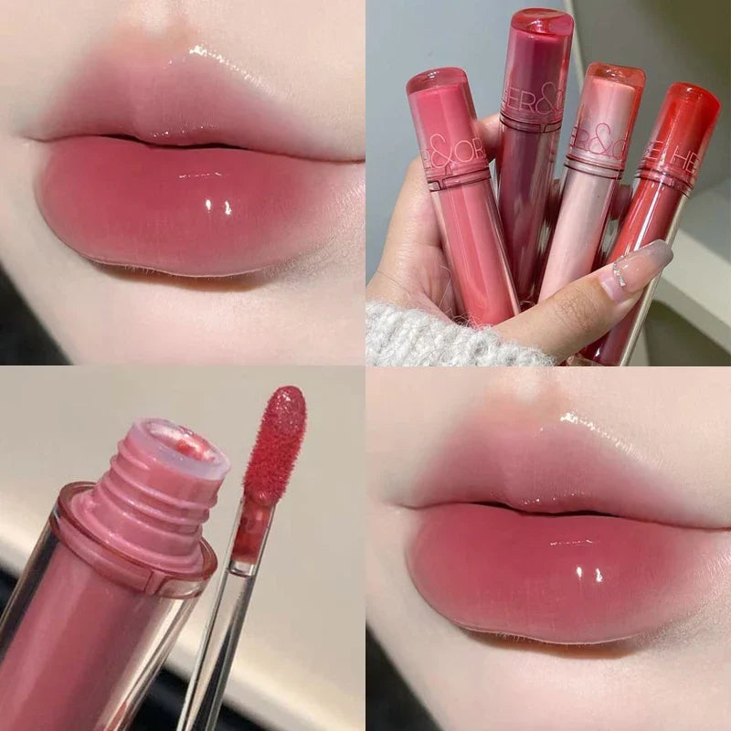 Pink Mirror Crystal Lip Gloss Makeup Water Glass Lip Glaze Plumping Waterproof Jelly Lip Tint Lipstick Moisturizing Beauty Lips