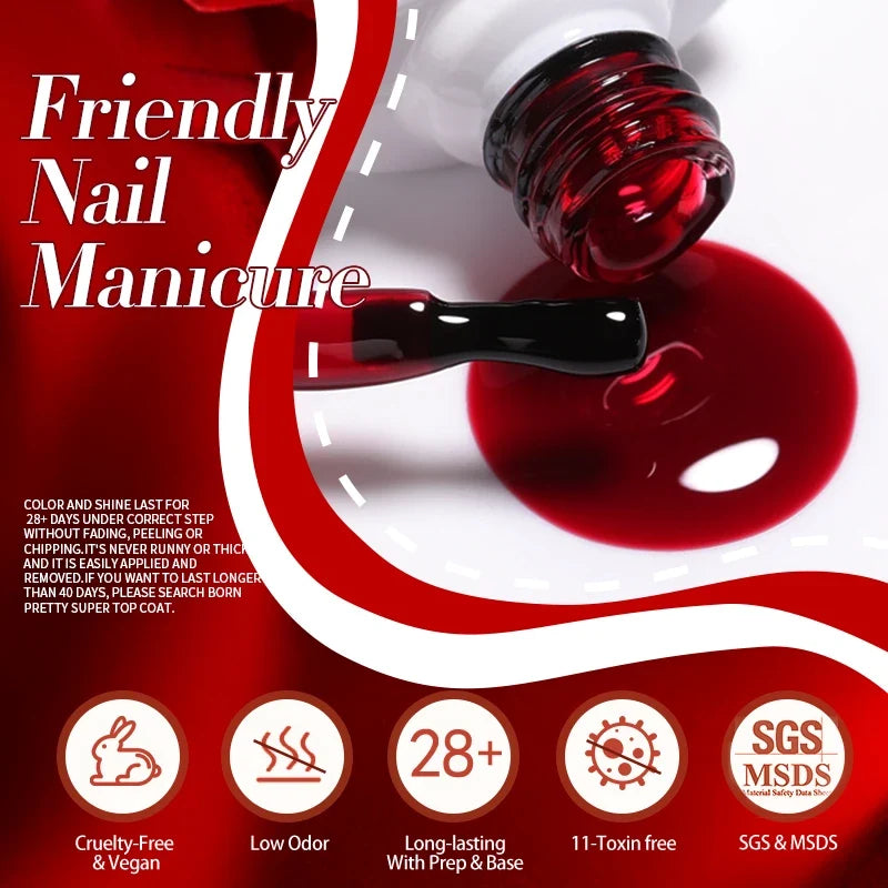 BORN PRETTY 10ml Blood Red Jelly Gel Nail Polish Halloween Nails Art Gel Polish Sheer Translucent Nail Gel for Winter Manicure