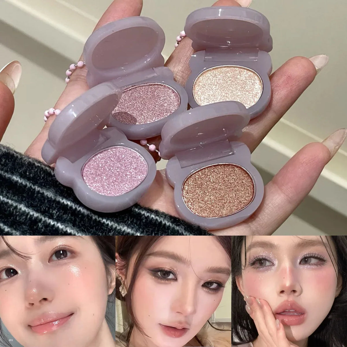 Purple Shining Single-color Eyeshadow Mini Glitter Pearlescent Highlighter Powder Makeup Lasting Shiny Eye Shadow Palette