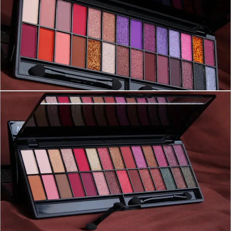 Matte Shimmer Eyeshadow Palette 28 Colors Waterproof Long Lasting Professional Makeup Kit With Dual Ended Brush