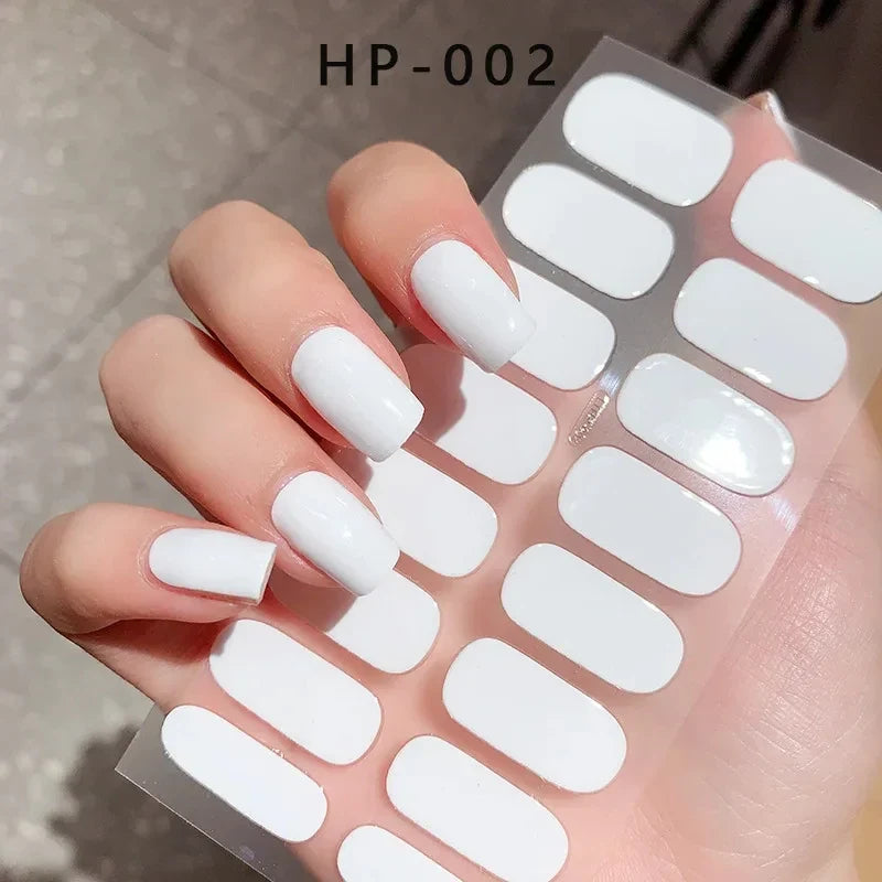 16Tips Glitter Semi-Cured Gel UV Sticker 3D French Gradient Shiny Glitter Powder UV Gel Sticker Full Cover UV Lamp Glitter Decal