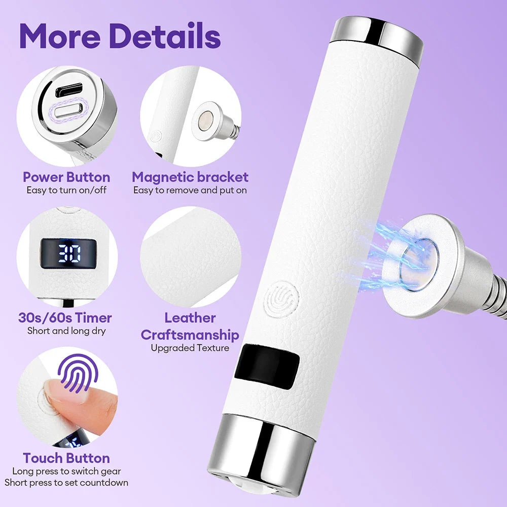 Portable Nail Dryer Light UV Nail Lamp Rechargeable Gel Nails Lamp With Flexible Hose  LED Therapy Light Nail Art Tools
