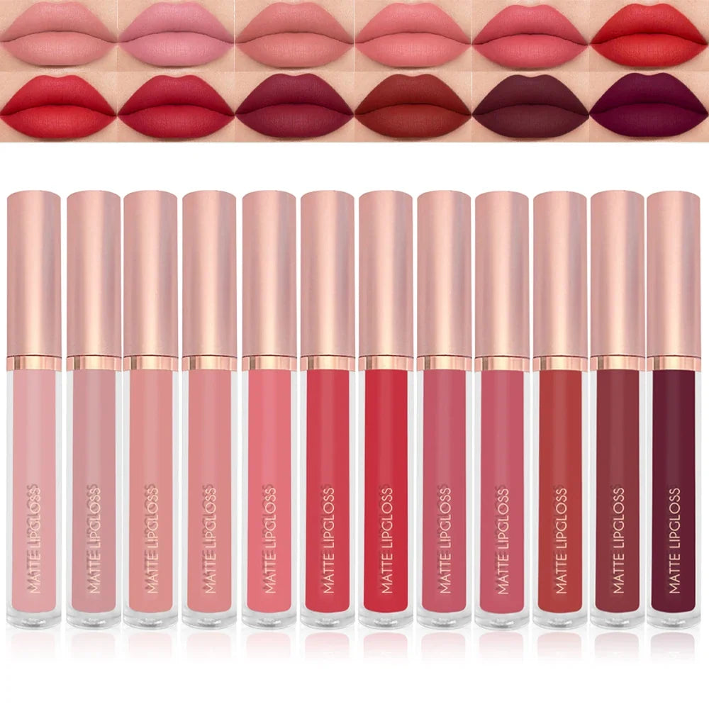 12Colors Creamy Matte Lip Gloss Long-lasting Velvet Non-drying Moisturizing Nude Berry Rose Lipstick Plump Lip Makeup Cosmetics