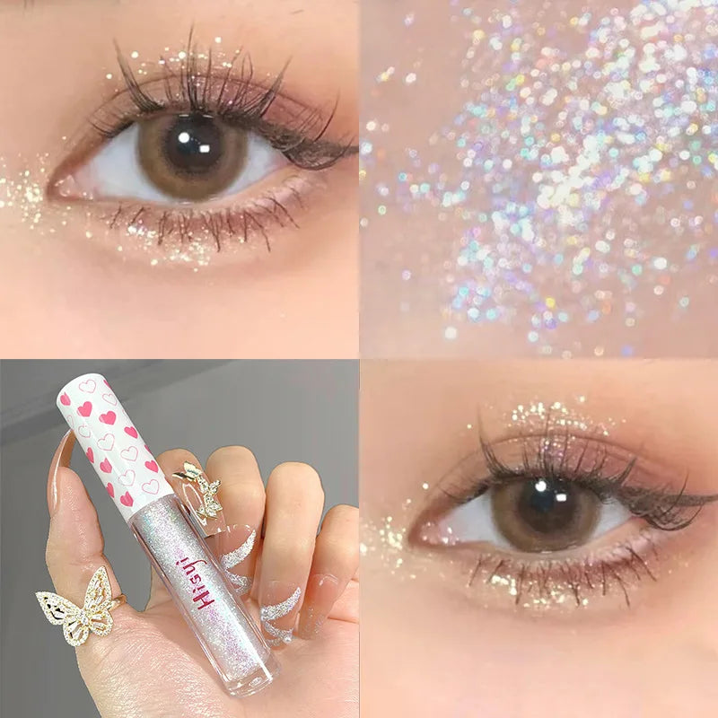 6 Colors Glitter Liquid Eyeshadow Waterproof Pearlescent Shiny Eye Shadow Highlighter Sequins Lying Silkworm Makeup Beauty Tool
