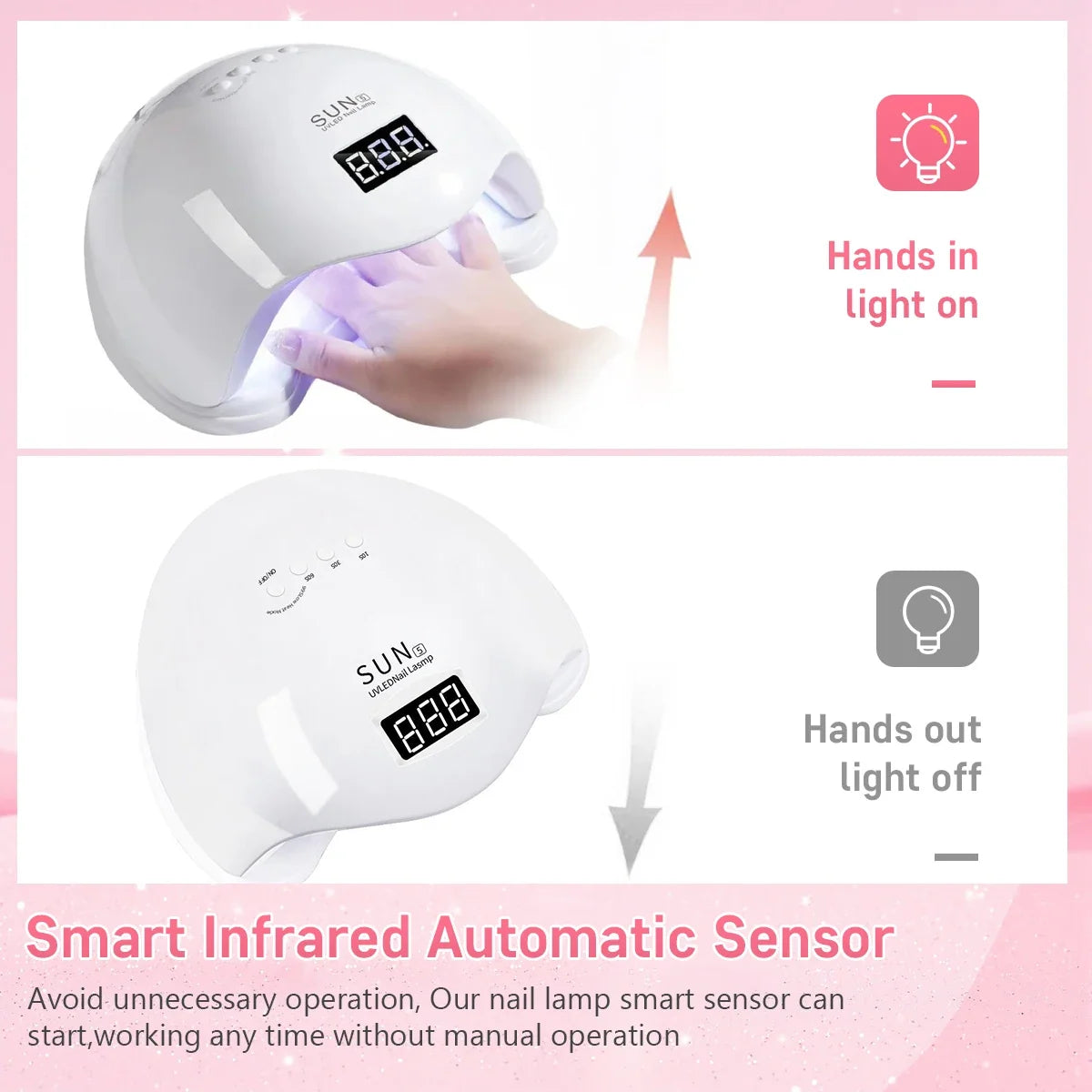 SUN5 UV LED Nail Lamp 48W Nail Dryer For Curing Gel Nail Polish With 4 Timer Automatic Sensor LCD Display Professional Nail Lamp