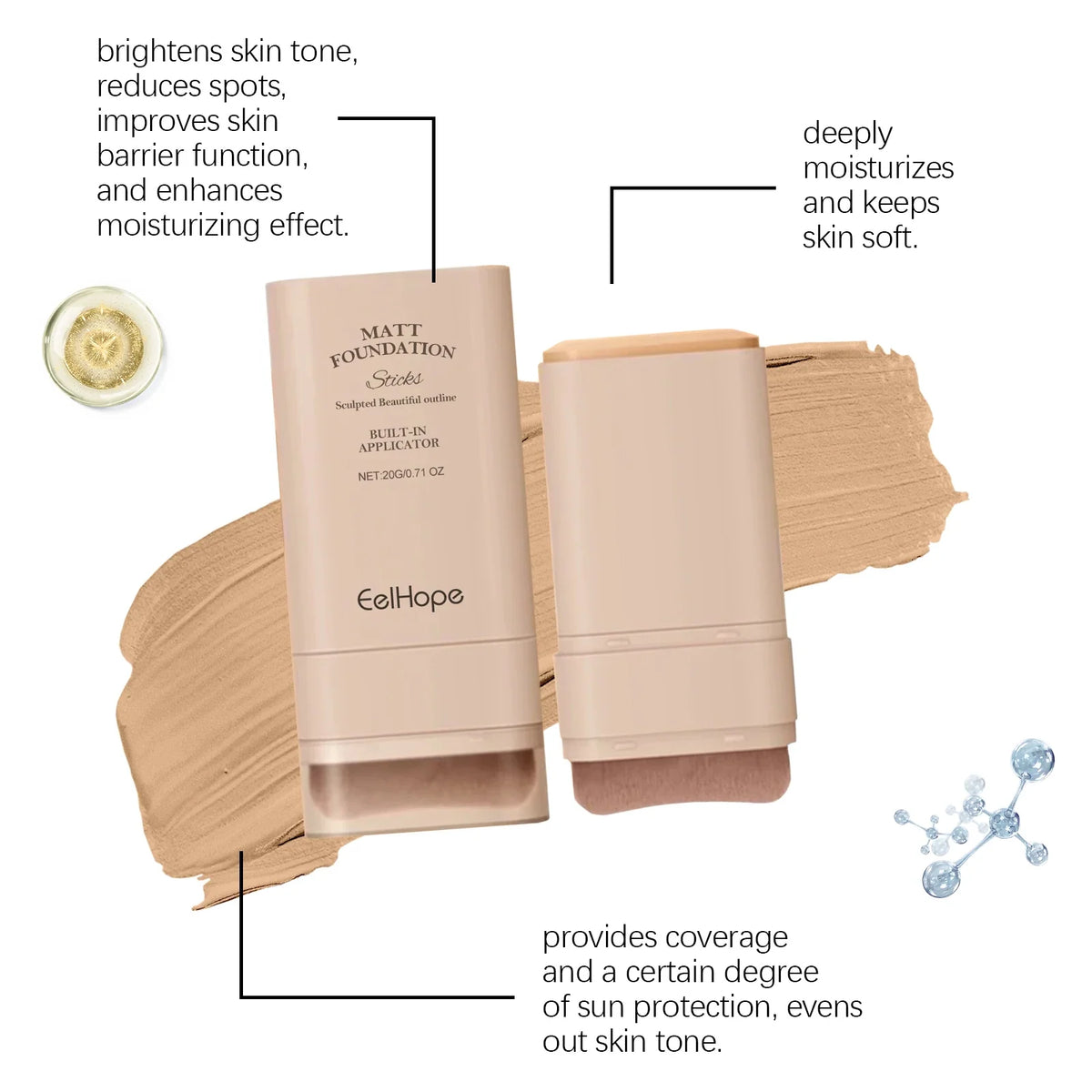 EELHOE Foundation Concealer Stick Lightweight Breathable Moisturizing Waterproof No Creasing Longlasting Female Makeup Product