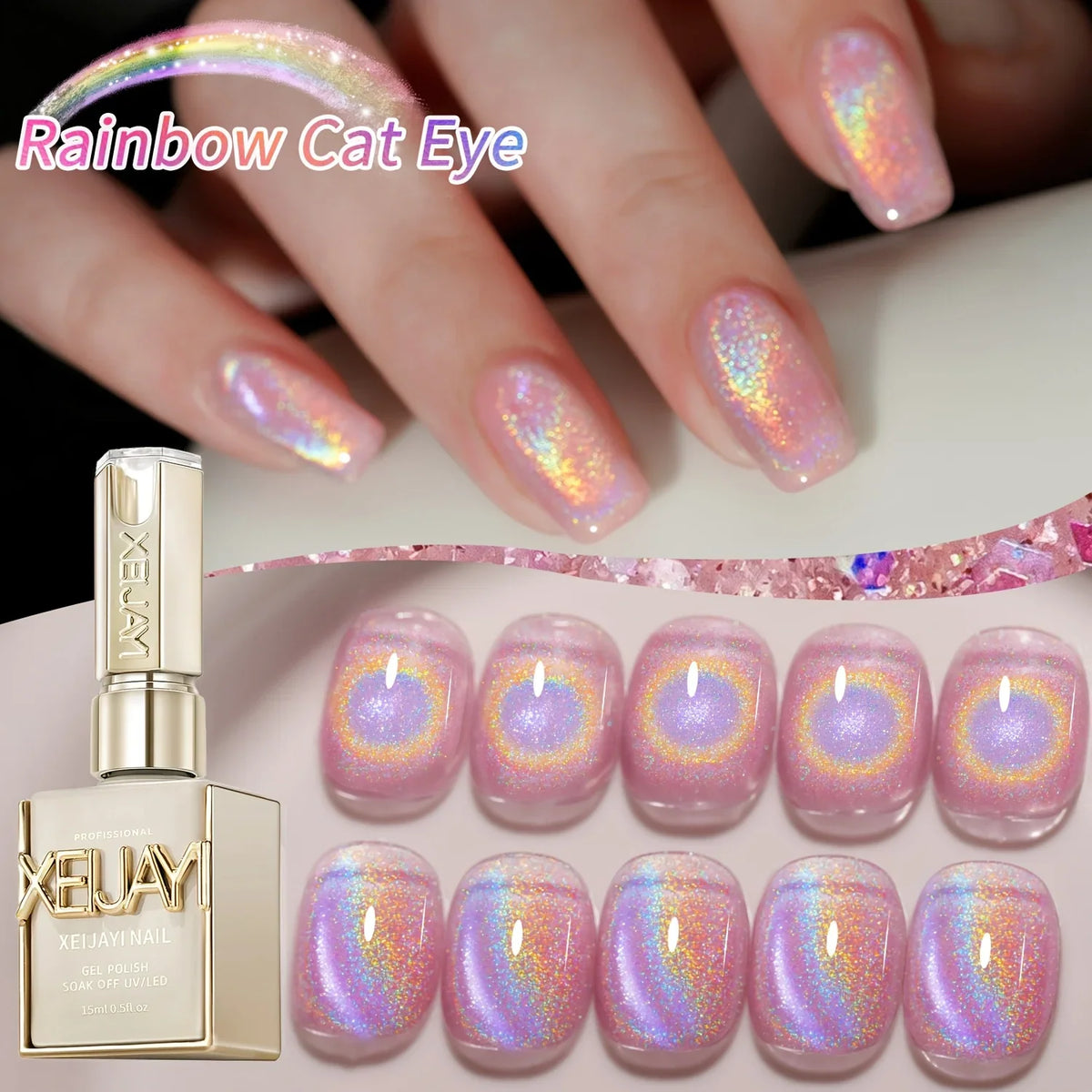 15Ml Rainbow Cat's Eye gel nail polish, UV LED curing, long-acting fast drying nail art gel - ideal gift for women For Spring
