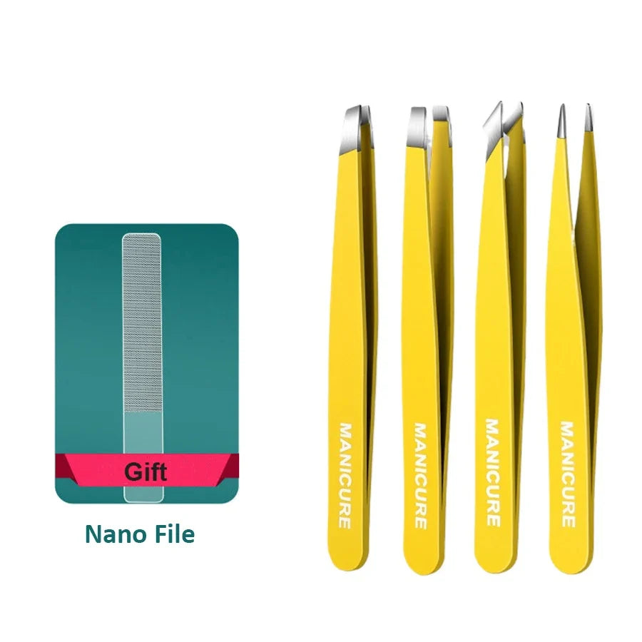 4Pcs High-Quality Eyebrow Tweezer Colorful Hair Beauty Fine Hairs Puller Stainless Steel Slanted Brow Clips Removal Makeup Tools