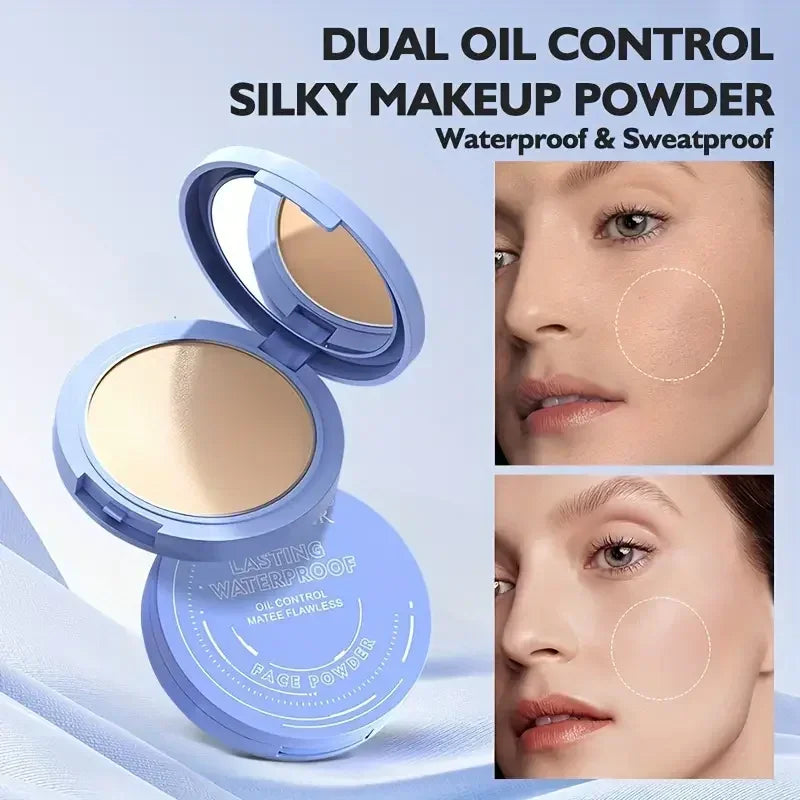 Long-Lasting Waterproof Silk Soft Mist Powder Cake Smooth Pressed Face Powder Oil Control Lady Polvo Texture for Makeup