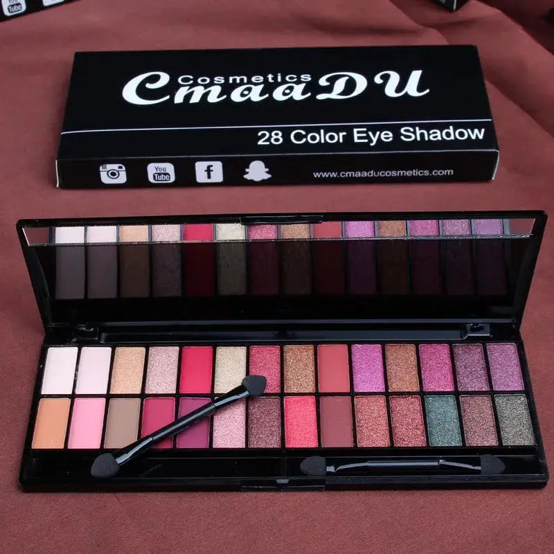 Matte Shimmer Eyeshadow Palette 28 Colors Waterproof Long Lasting Professional Makeup Kit With Dual Ended Brush