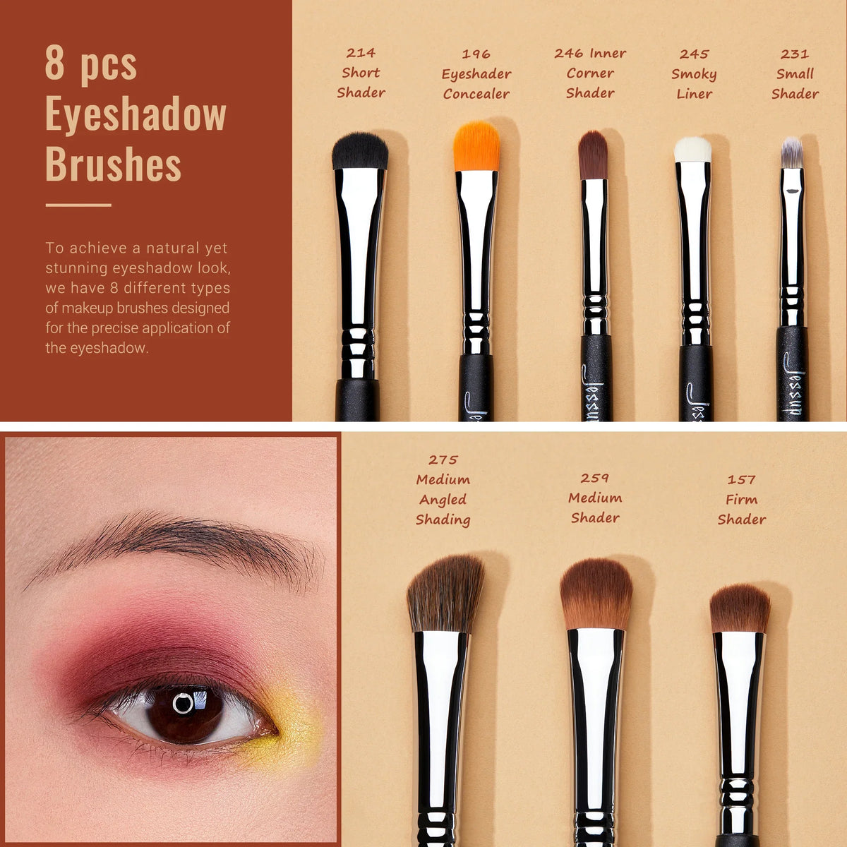 Jessup Eye Makeup Brushes Set,Professional Makeup Brush,Synthetic Eye Blending Brush Eyeshadow Brush Eyebrow Crease Shader T341